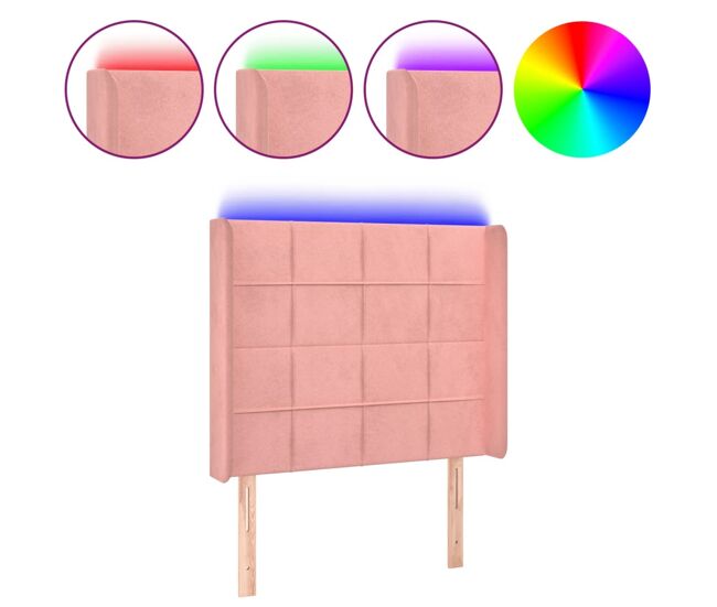 Vidaxl cabeceira de cama c/ luzes led veludo 93x16x118/128 cm rosa