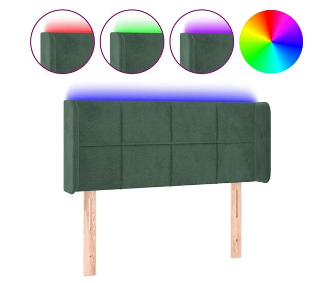 Vidaxl cabeceira cama c/ luzes led veludo 103x16x78/88 cm verde-escuro