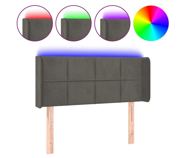 Vidaxl cabeceira cama c/ luzes led veludo 93x16x78/88cm cinza-escuro