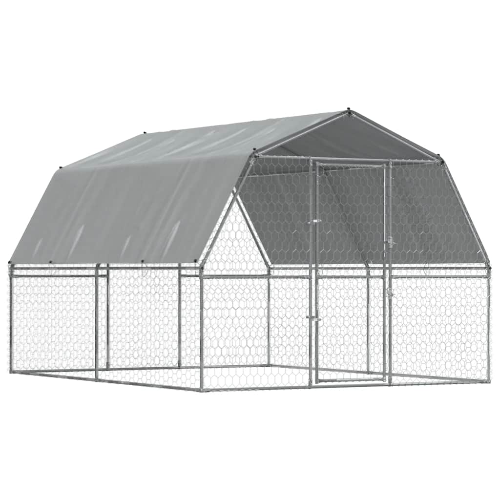Vidaxl gaiola para cães com telhado e porta aço galvanizado prateado