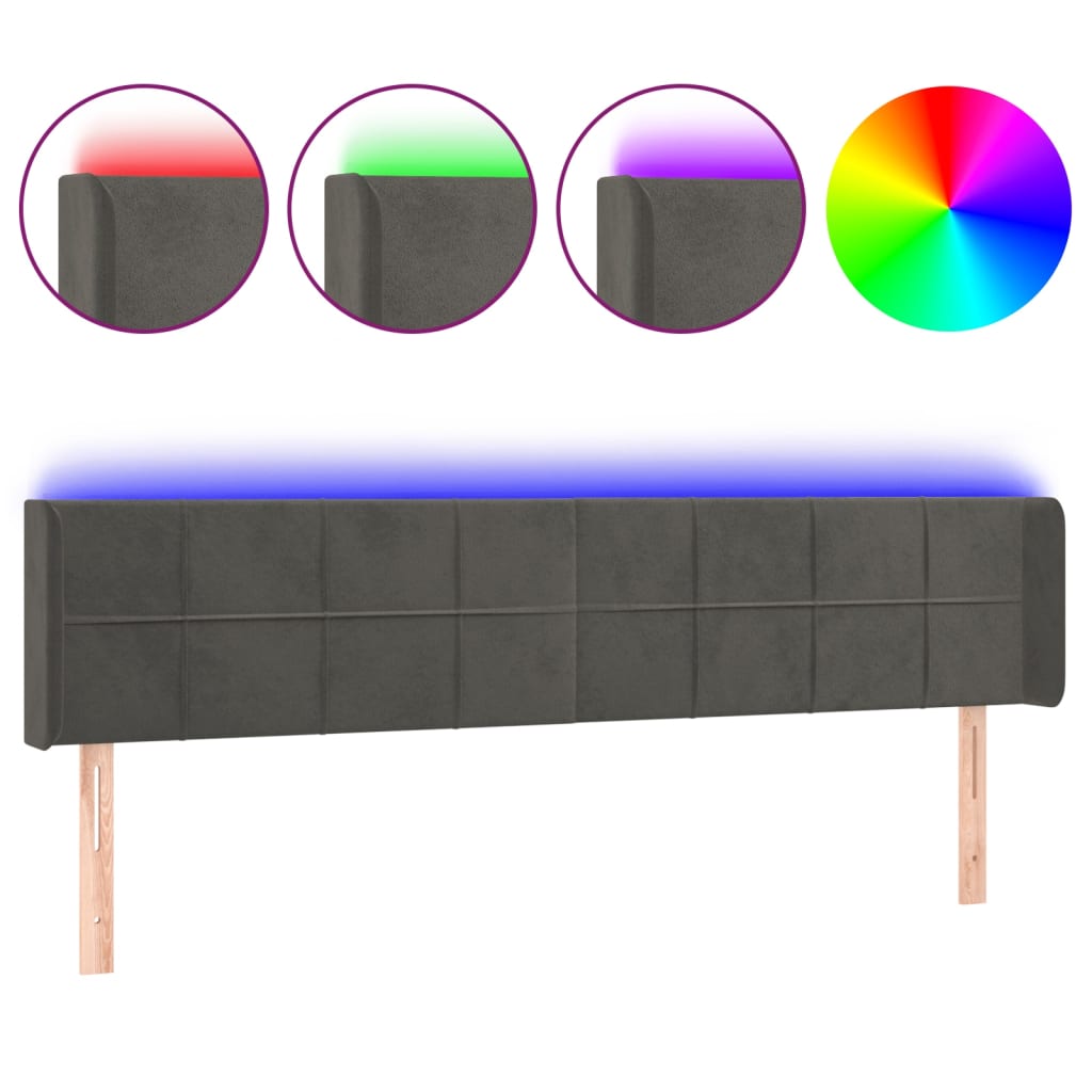 Vidaxl cabeceira cama c/ luzes led veludo 163x16x78/88cm cinza-escuro