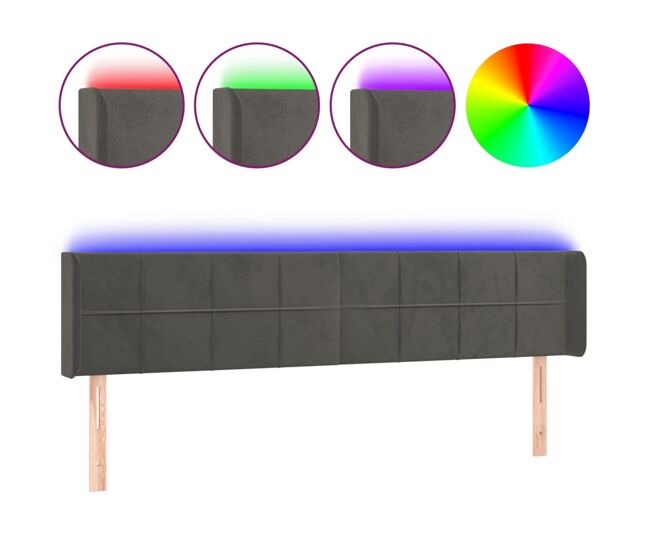 Vidaxl cabeceira cama c/ luzes led veludo 163x16x78/88cm cinza-escuro