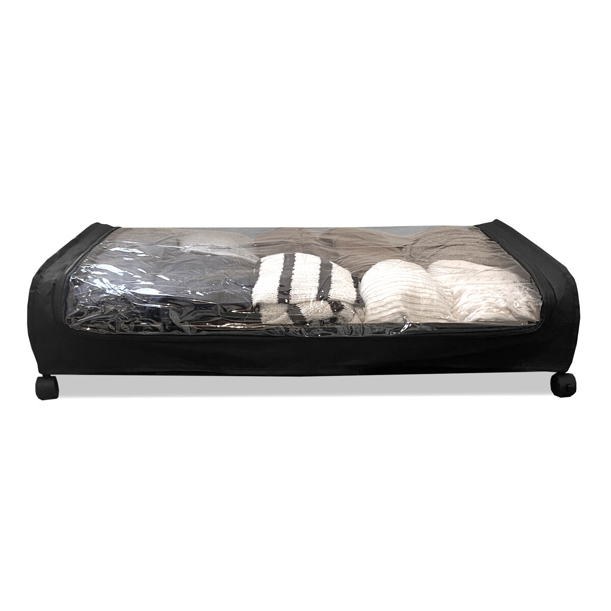 Organizador round para debaixo da cama – dobrável com rodas e tampa transparente – compacto – nyana home