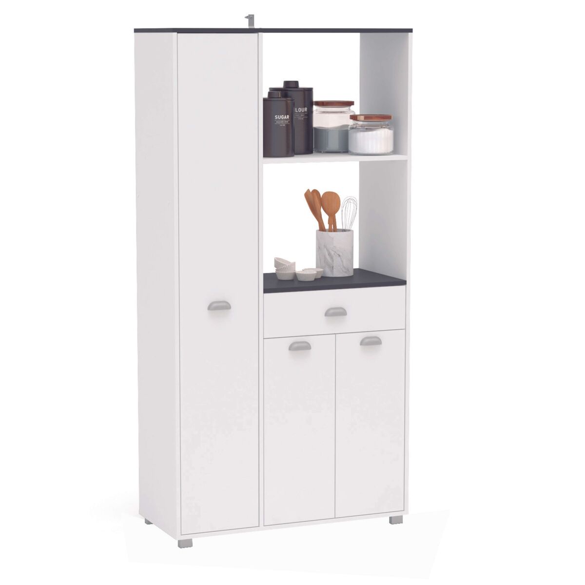 Buffet de cozinha asfeld em blanc com 2 armários e 1 gaveta para armazenamento expandido 180x90x40 cm