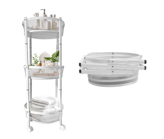 Carrinho de legumes metálico dobrável – 3 níveis com rodas traváveis – armazenamento prático para cozinha – nyana home