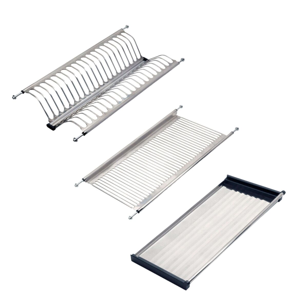 Escorredor de pratos para armários altos de cozinha em aço cinza com design de 53,5/57x24 cm para armários de 60 cm