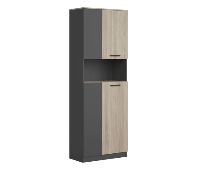 Armário de escritório nibis com 2 portas e 1 espaço de armazenamento no centro, carvalho sonoma e cinza antracite, 80x223x40 cm