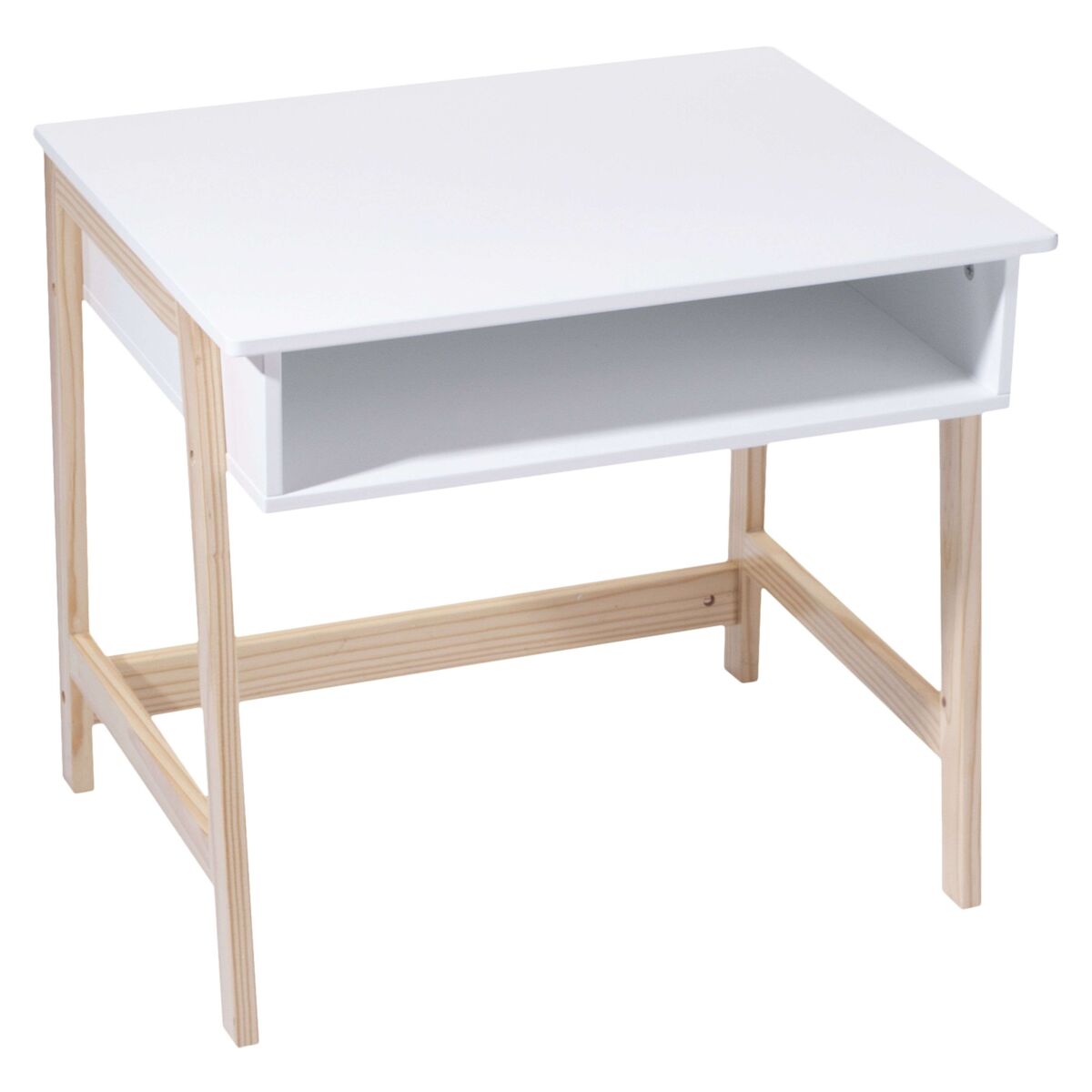 Mesa pré-escolar infantil em melamina branca e pernas de madeira, 1 furo, 58 cm, decoração e funcionalidade