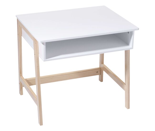 Mesa pré-escolar infantil em melamina branca e pernas de madeira, 1 furo, 58 cm, decoração e funcionalidade