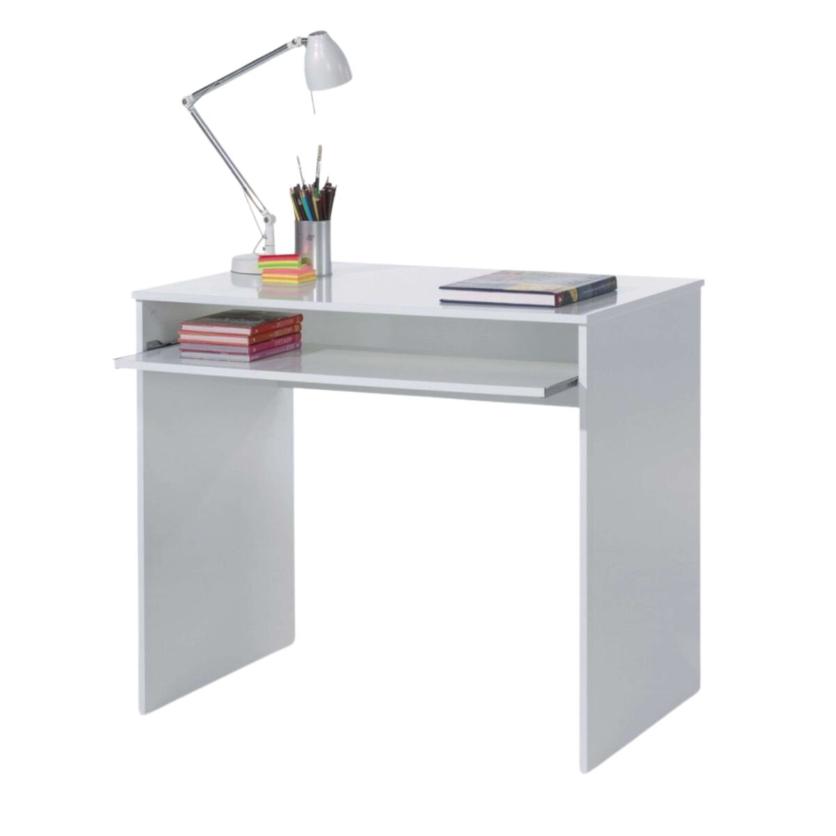 Pacote de móveis de estudo infantil e juvenil estilo contemporâneo i-joy em branco, composto por uma escrivaninha e prateleiras