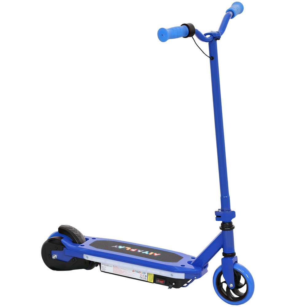 Aiyaplay trotinete électrique para enfants de 6-14 anos trotinete électrique máx. 10 km/h motor 80 w autonomia máxima 8 km trotinete électrique infantil com luzes led travão traseiro 76x46x93 cm bleu