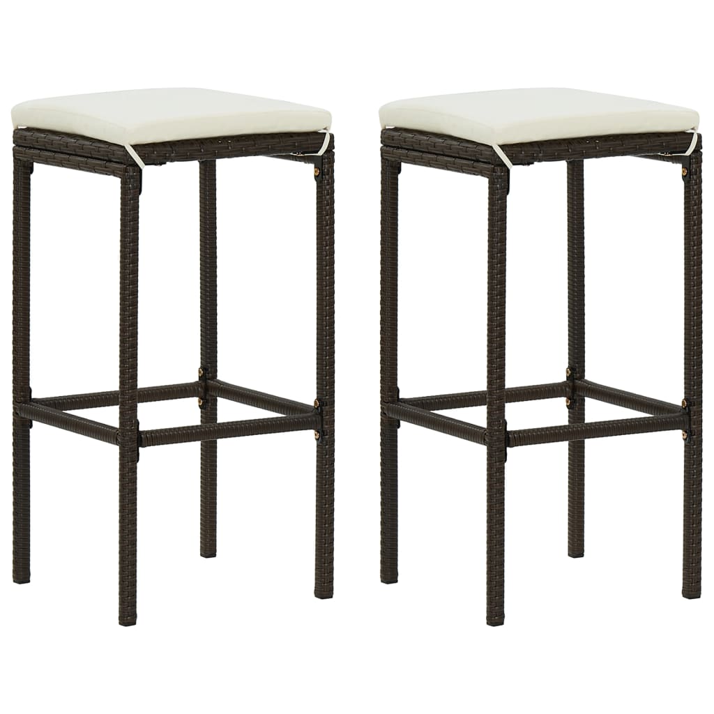 Vidaxl bancos de bar com almofadões 2 pcs vime pe castanho