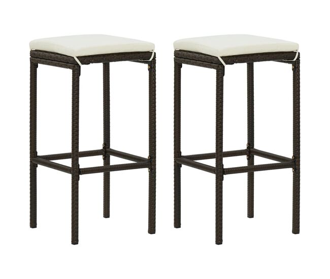 Vidaxl bancos de bar com almofadões 2 pcs vime pe castanho