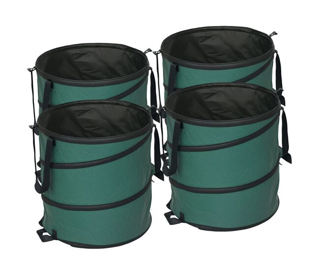 Outsunny conjunto de 4 sacos para resíduos de jardim 86l sacos para resíduos resistentes com pegas tampa com fecho e desenho pop-up dobráveis e