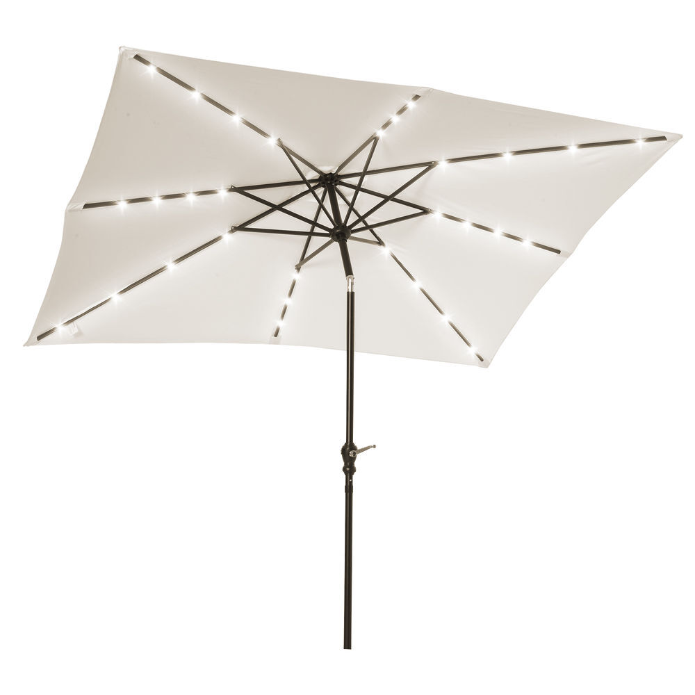 Outsunny chapéu de sol com luzes led 268x205x248 cm chapéu de sol de jardim inclinável até 45° anti-uv e abertura a manivela para pátio varanda creme