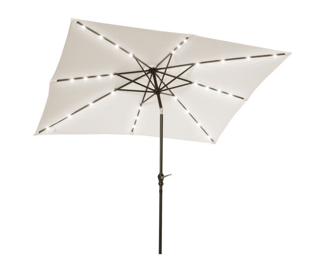 Outsunny chapéu de sol com luzes led 268x205x248 cm chapéu de sol de jardim inclinável até 45° anti-uv e abertura a manivela para pátio varanda creme
