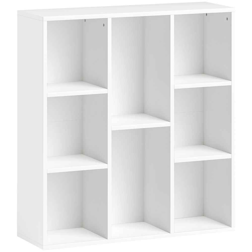 Homcom étagère de 3 níveis étagère para livros com 8 compartimentos desenho vertical ou horizontal para sala de estar escritório dormitório 74,3x24x80 cm blanc