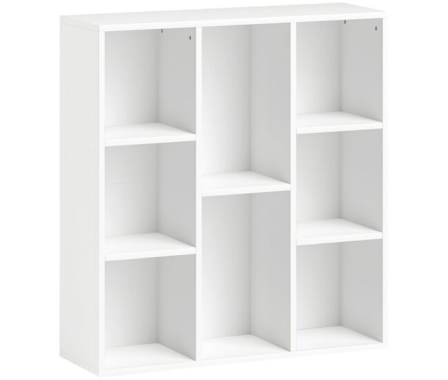 Homcom étagère de 3 níveis étagère para livros com 8 compartimentos desenho vertical ou horizontal para sala de estar escritório dormitório 74,3x24x80 cm blanc