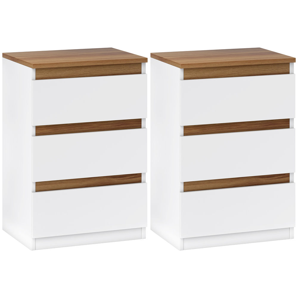 Homcom conjunto de 2 mesas de cabeceira com 3 gavetas mesas de cabeceira para dormitório estreitas 40x30x59,5 cm blanc