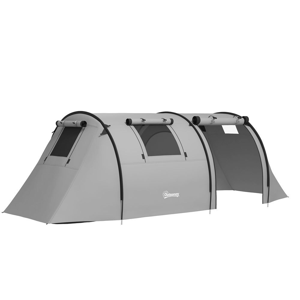 Outsunny tenda de campismo familiar para 3 pessoas tenda campismo dobrável leve com portas janelas gancho e bolsa de transporte impermeável 3000 mm