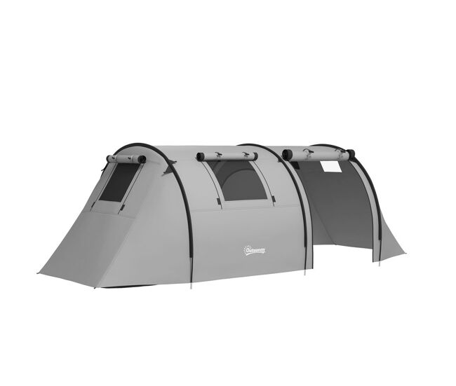 Outsunny tenda de campismo familiar para 3 pessoas tenda campismo dobrável leve com portas janelas gancho e bolsa de transporte impermeável 3000 mm