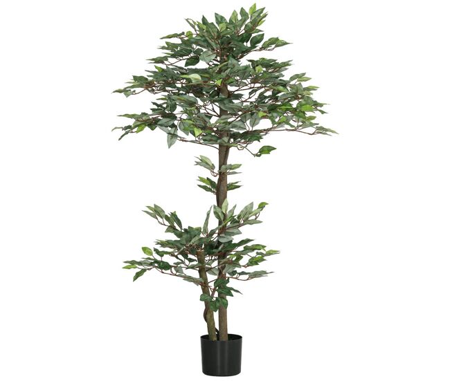 Outsunny planta artificial ficus 150 cm planta artificial com 1008 folhas musgo e vaso planta artificial decorativa para interior e exterior casa sala