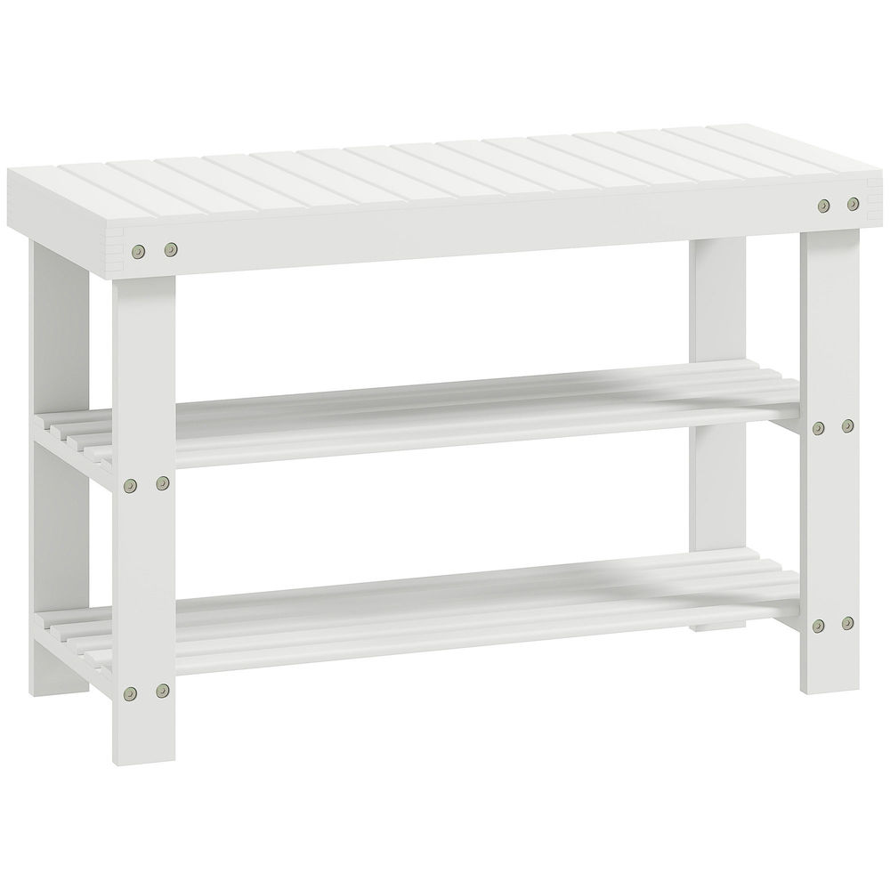 Homcom banco sapateira de bambu sapateira com assento organizador de sapatos com 2 étagères para 6-9 pares de sapatos para entrada sala de estar dormitório 70x28x45 cm blanc