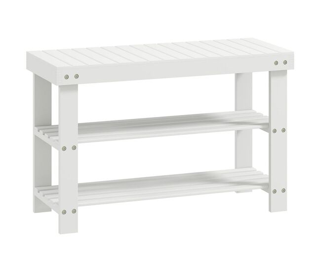 Homcom banco sapateira de bambu sapateira com assento organizador de sapatos com 2 étagères para 6-9 pares de sapatos para entrada sala de estar dormitório 70x28x45 cm blanc