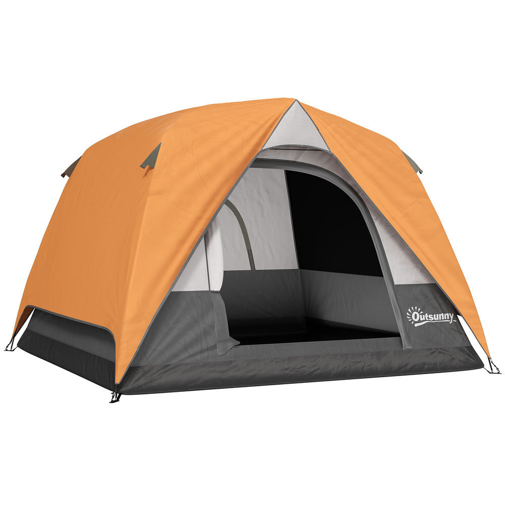 Tenda de campismo para 2-3 pessoas tenda de campismo dobrável com porta janelas de malha bolsa gancho e bolsa de transporte impermeável fácil instalação para caminhadas 200x200x135 cm orange e gris