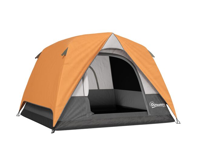 Tenda de campismo para 2-3 pessoas tenda de campismo dobrável com porta janelas de malha bolsa gancho e bolsa de transporte impermeável fácil instalação para caminhadas 200x200x135 cm orange e gris