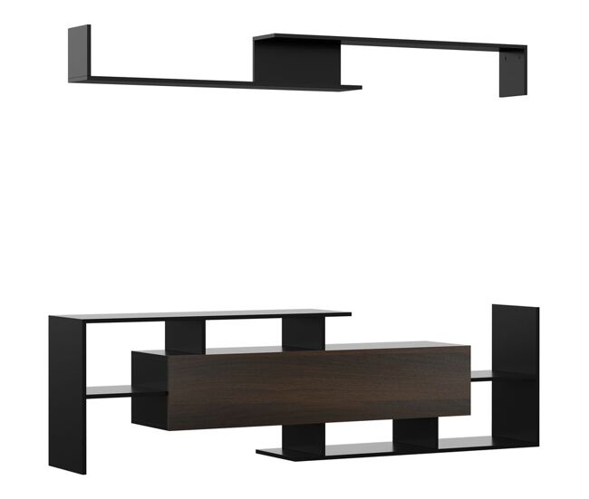 Homcom móvel de tv moderno móvel de sala de estar para televisores 153,6x25x42cm e étagère de parede 150x14,5x16,3 cm noir