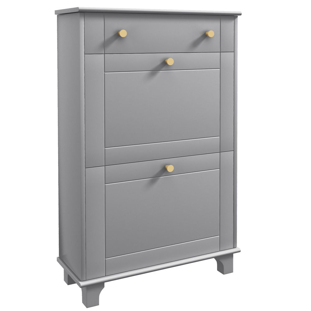 Homcom sapateira móvel sapateira estreita com 2 portas e 1 gaveta para 8 pares de sapatos para entrada corredor 60x23,5x98,5 cm cinzento