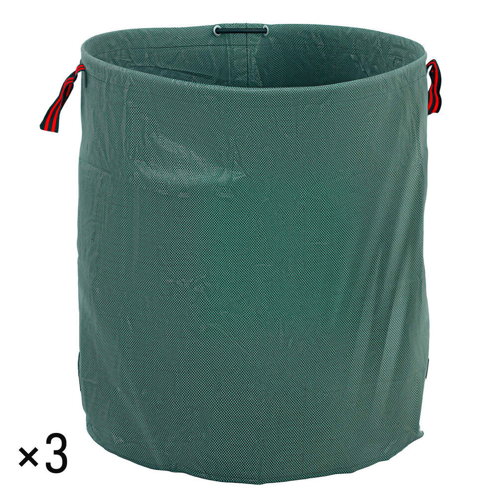 Outsunny conjunto de 3 sacos de resíduos de jardim 272l sacos para resíduos resistentes com pegas reforçadas e aros flexíveis dobráveis e reutilizáveis ø67x76 cm verde