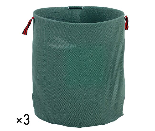 Outsunny conjunto de 3 sacos de resíduos de jardim 272l sacos para resíduos resistentes com pegas reforçadas e aros flexíveis dobráveis e reutilizáveis ø67x76 cm verde