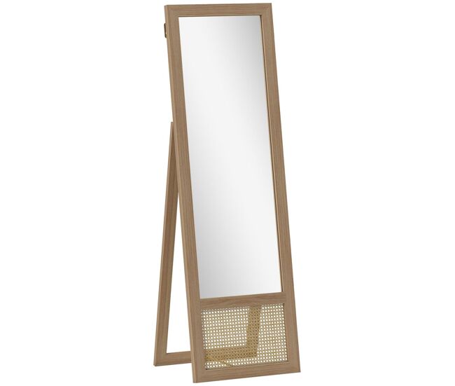 Homcom espelho de corpo inteiro 160x50 cm espelho de pé ou de parede com moldura de madeira e suporte para salão dormitório madeira