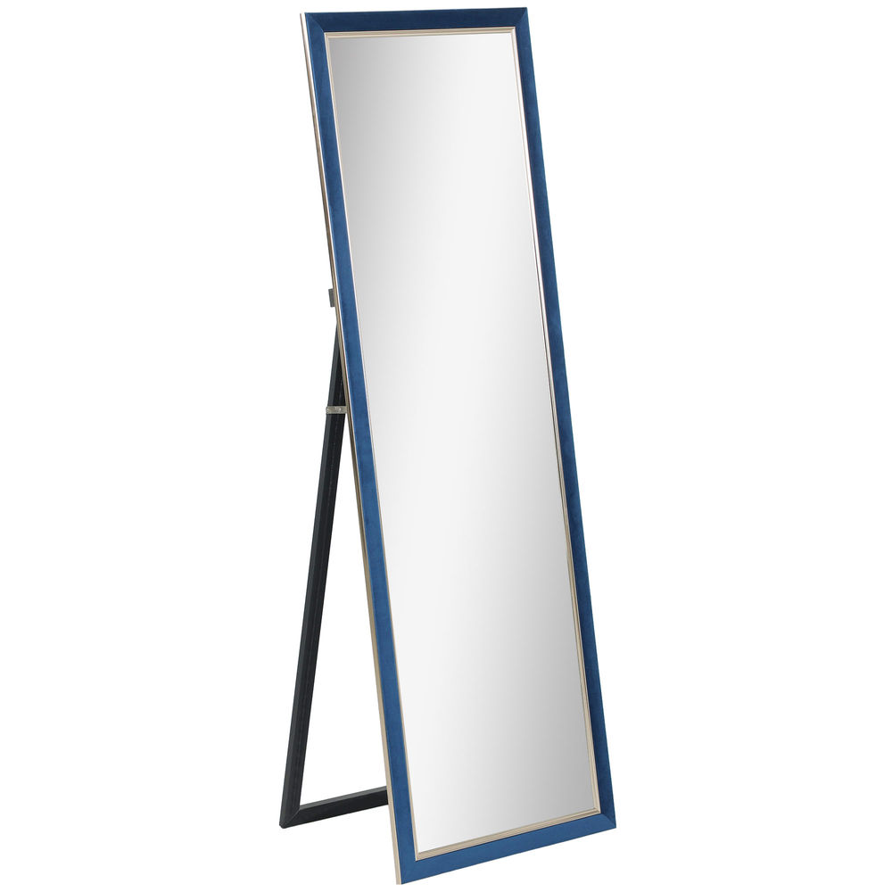 Homcom espelho de pé 50x150 cm espelho de corpo inteiro com estrutura em veludo e suporte para sala de estar dormitório azul