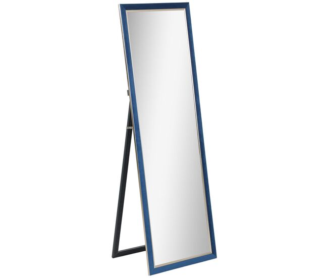 Homcom espelho de pé 50x150 cm espelho de corpo inteiro com estrutura em veludo e suporte para sala de estar dormitório azul