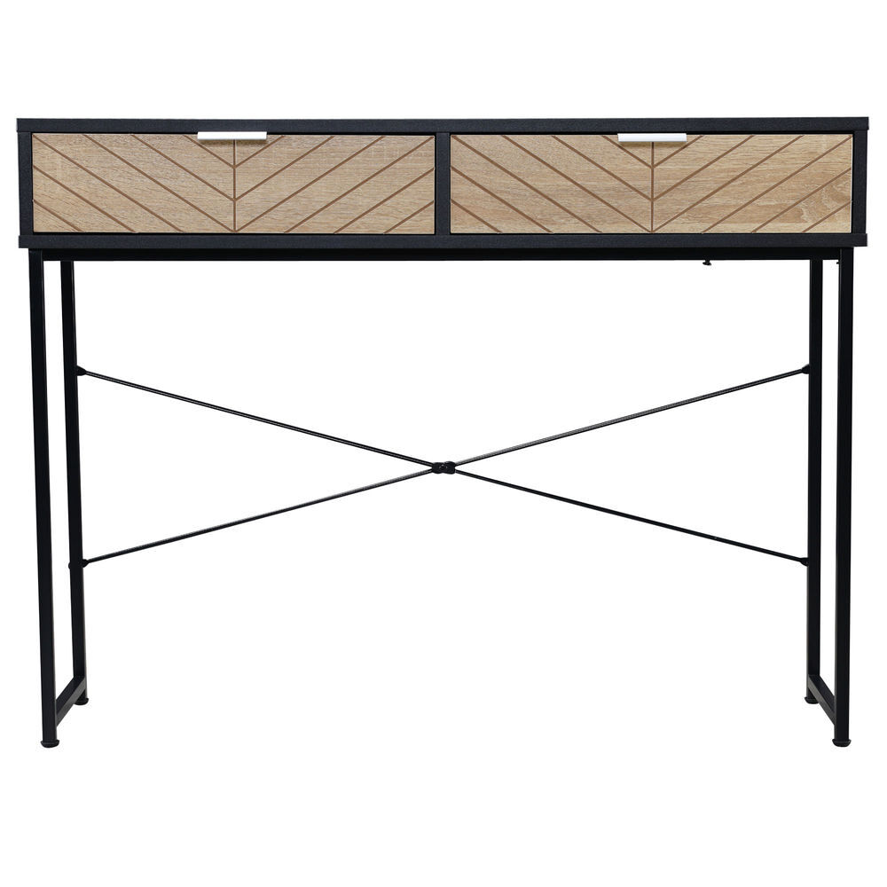 Homcom Mesa Consola 100X30x75cm Mesa De Entrada Moderno Com 2 Gavetas De Armazenamento E Estrutura De Metal Para Corredor Sala De Estar E Madeira Preto