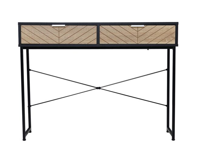 Homcom mesa consola 100x30x75cm mesa de entrada moderno com 2 gavetas de armazenamento e estrutura de metal para corredor sala de estar preto e