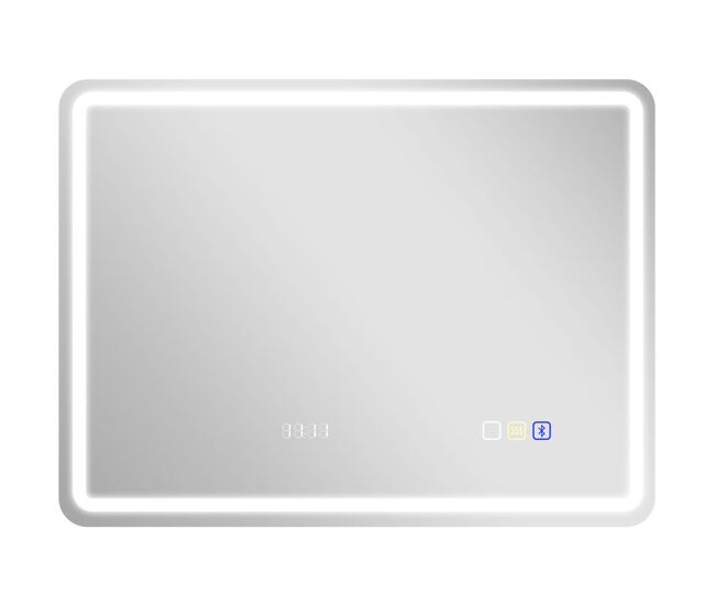 Homcom espelho de casa de banho com luz led 80x60 cm espelho de parede com bluetooth 3 cores de luz relógio digital função antiembaciamento função de