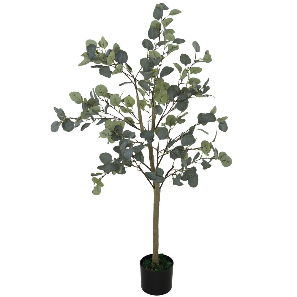 Homcom eucalipto artificial 120 cm planta artificial decorativa grande árvore artificial de interior com 230 folhas decoração para casa escritório