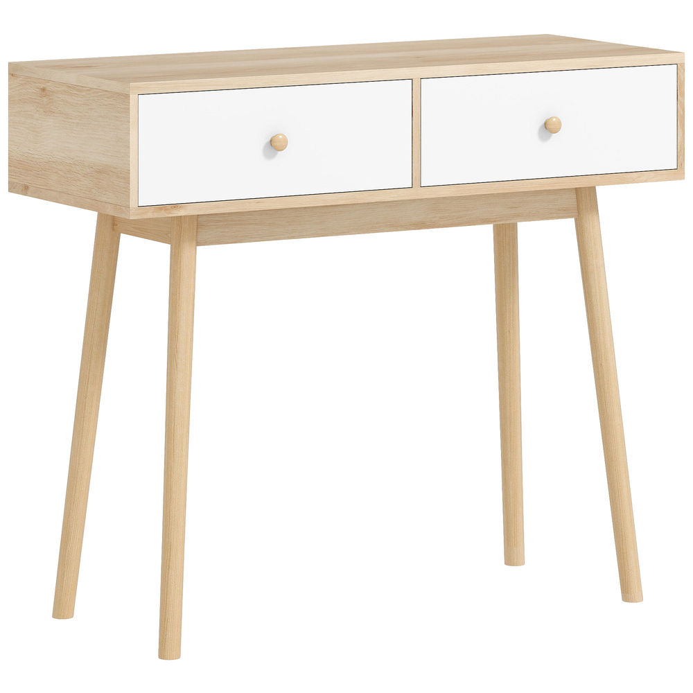 Homcom mesa consola moderna consola de entrada estreita com 2 gavetas para corredor entrada sala ou dormitório 86x35x75 cm carvalho