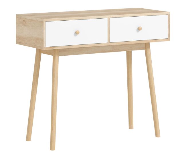 Homcom mesa consola moderna consola de entrada estreita com 2 gavetas para corredor entrada sala ou dormitório 86x35x75 cm carvalho