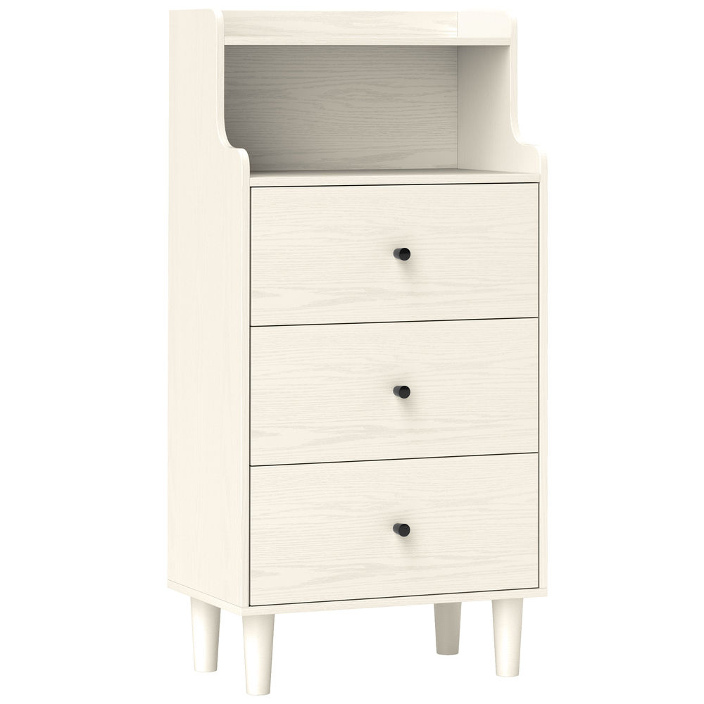 Homcom cómoda com 3 gavetas cómoda de quarto estreita com prateleiras abertas anti-tombo gaveteiro alto para sala de estar corredor 47x29x95 cm branco
