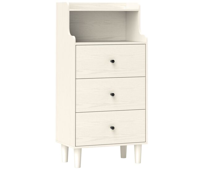 Homcom cómoda com 3 gavetas cómoda de quarto estreita com prateleiras abertas anti-tombo gaveteiro alto para sala de estar corredor 47x29x95 cm branco