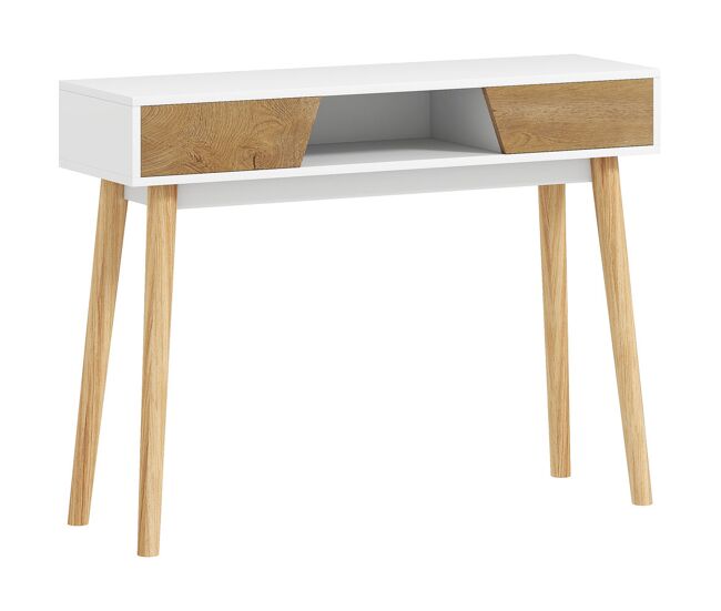 Homcom mesa de consola estreita consola de entrada mesa consola moderna com 2 gavetas compartimento e pés de madeira para corredor entrada sala de