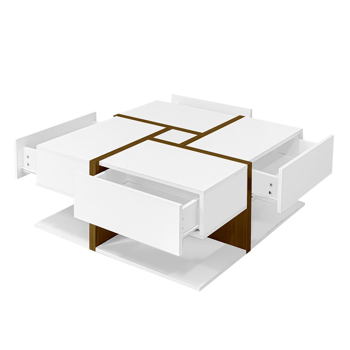 Mesa de centro quadrada de painel de partículas com 4 gavetas,branco