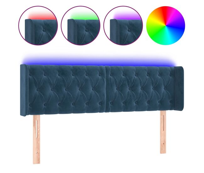 Vidaxl cabeceira cama c/ luzes led veludo 163x16x78/88 cm azul-escuro