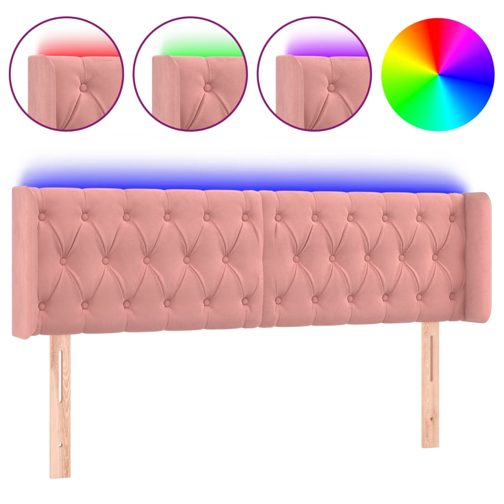 Vidaxl cabeceira de cama c/ luzes led veludo 147x16x78/88 cm rosa