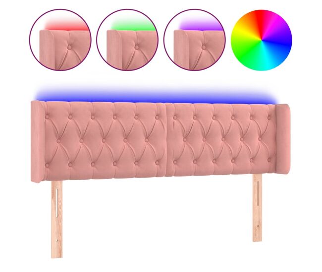 Vidaxl cabeceira de cama c/ luzes led veludo 147x16x78/88 cm rosa